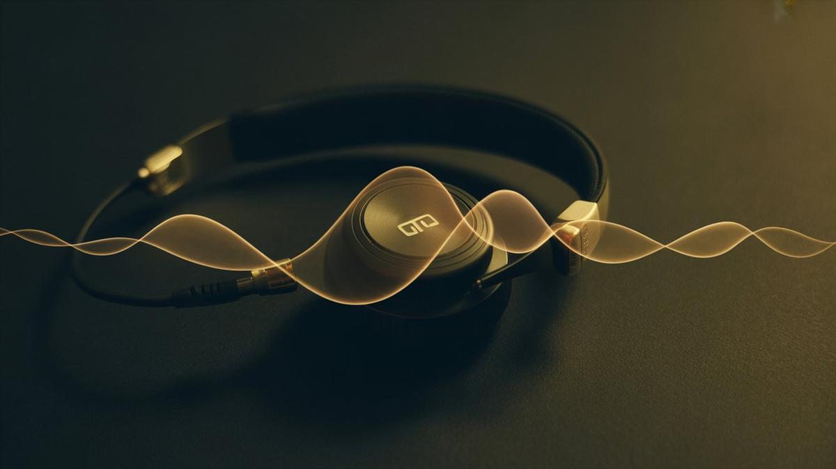Macro of a headphone driver with a golden soundwave