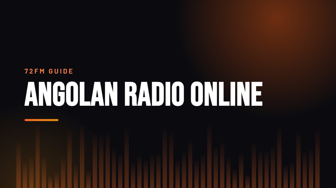 Title card for the guide: Angolan Radio Online, in amber on black with an equaliser motif