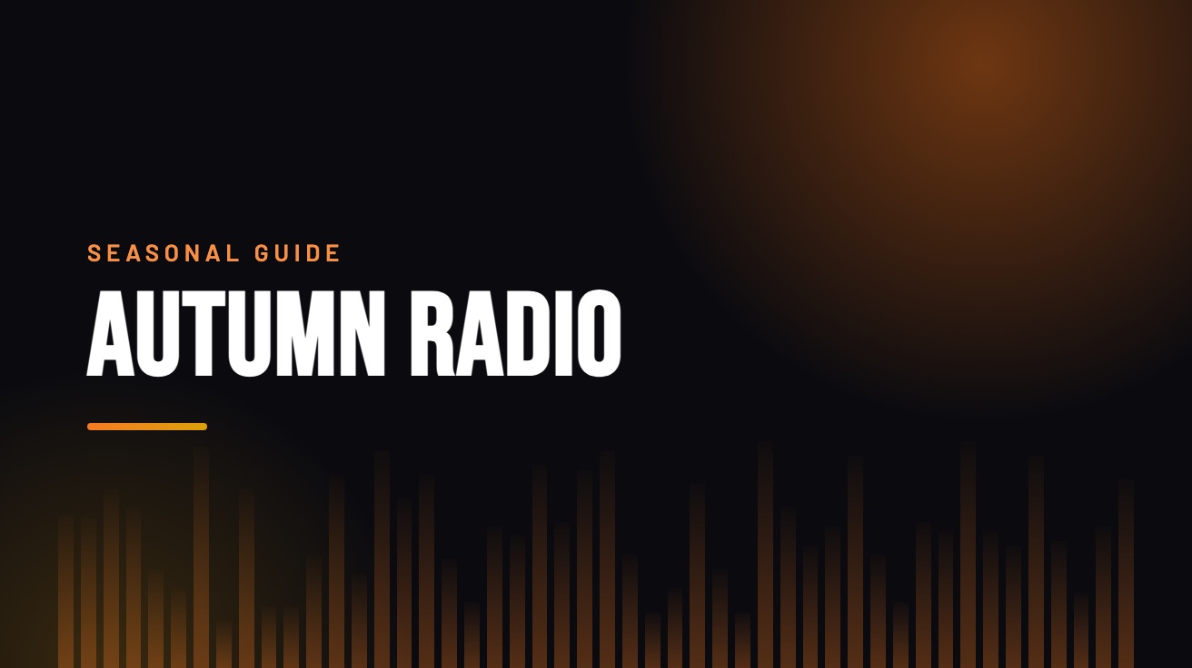 Title card for the guide: Autumn Radio, in amber on black with an equaliser motif