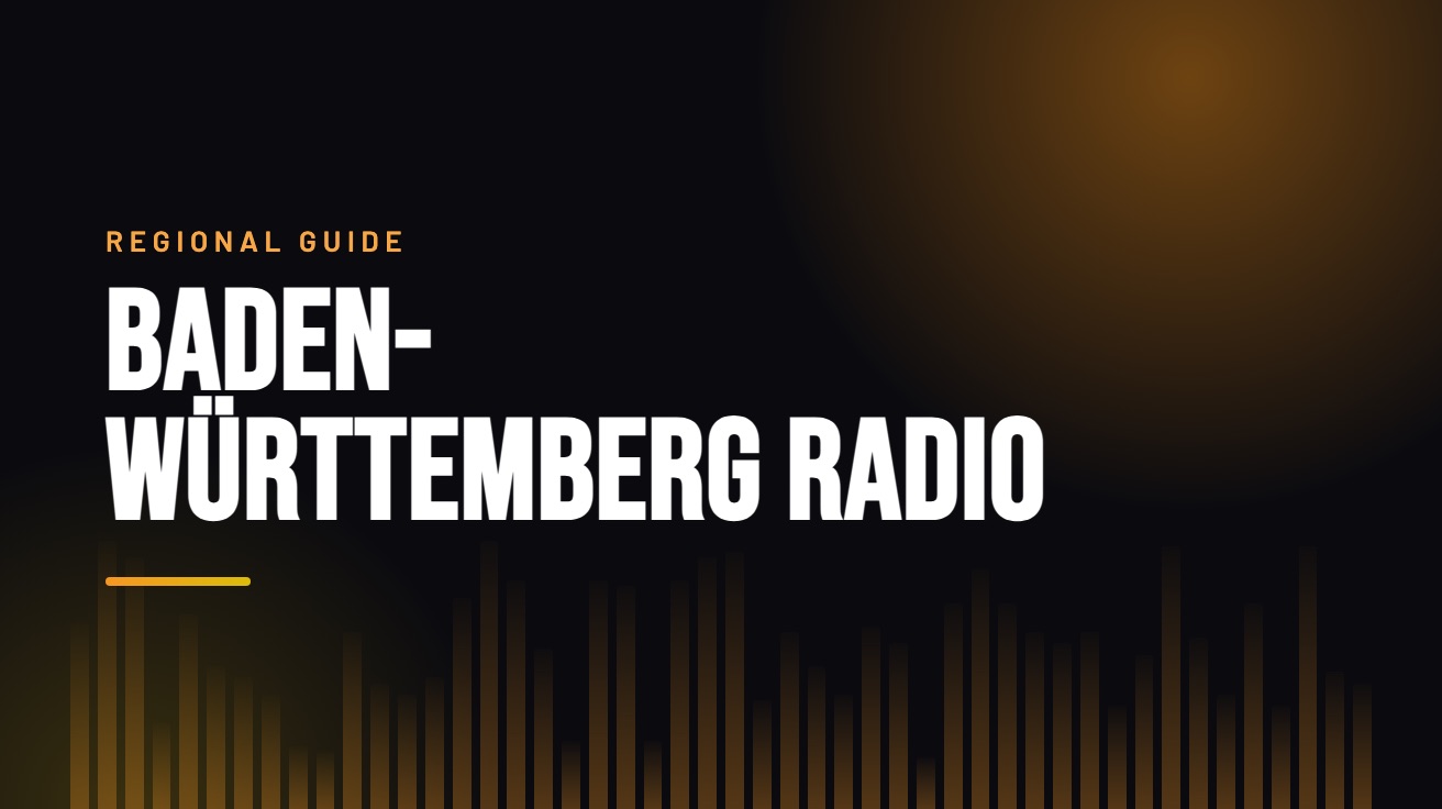 Title card for the guide: Baden-Württemberg Radio Online, in amber on black with an equaliser motif