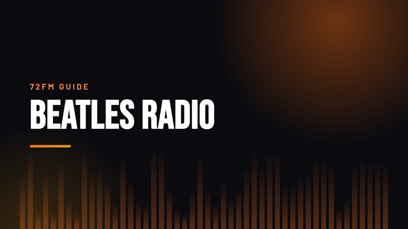 Title card for the guide: Beatles Radio, in amber on black with an equaliser motif