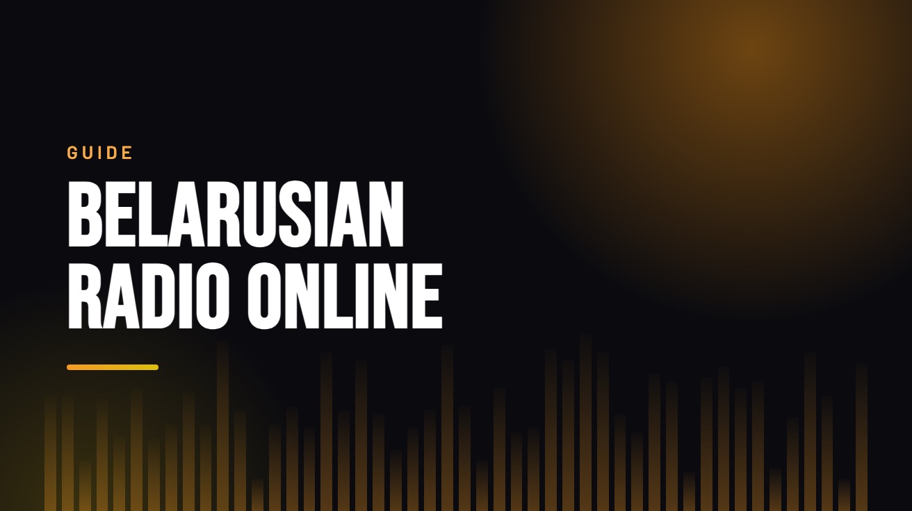 Title card for the guide: Belarusian Radio Online, in amber on black with an equaliser motif