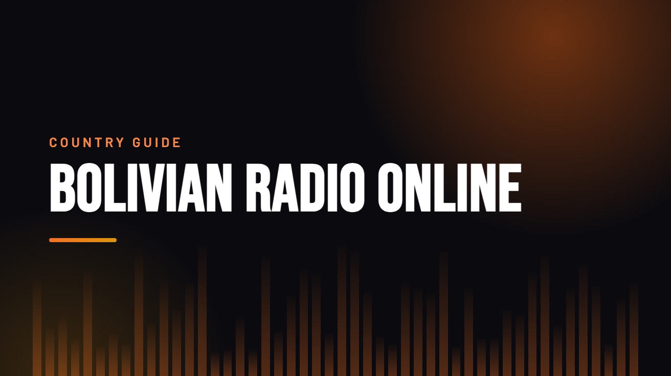 Title card for the guide: Bolivian Radio Online, in amber on black with an equaliser motif