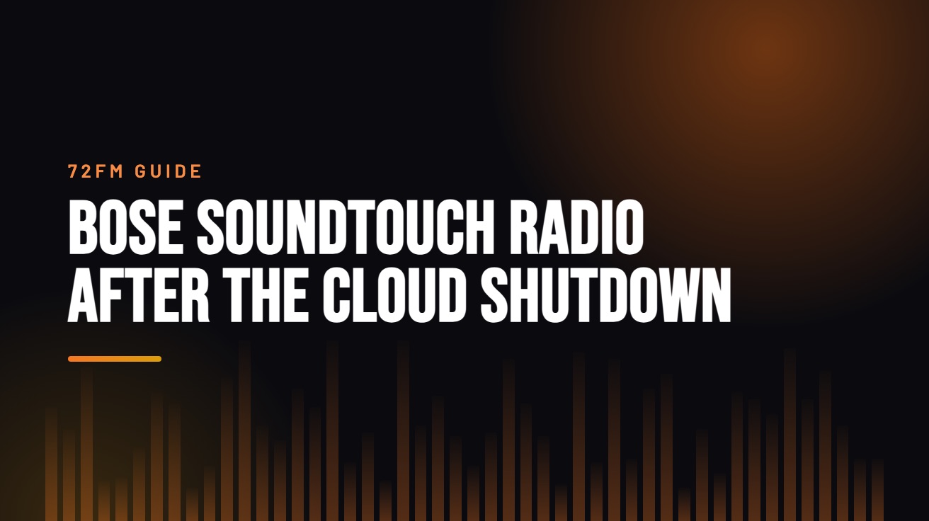 Title card for the guide: Bose SoundTouch Internet Radio After the Cloud Shutdown, in amber on black with an equaliser motif