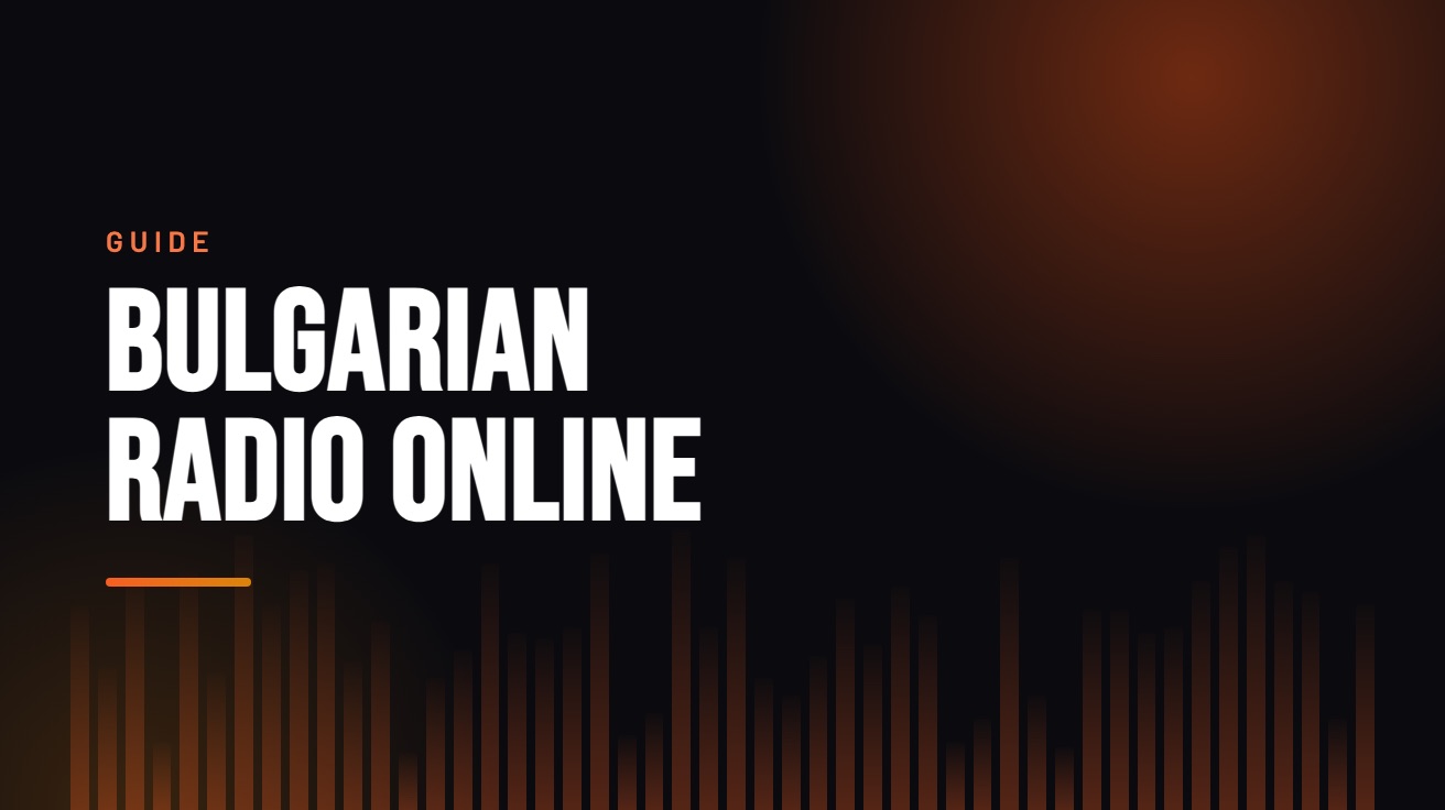 Title card for the guide: Bulgarian Radio Online, in amber on black with an equaliser motif