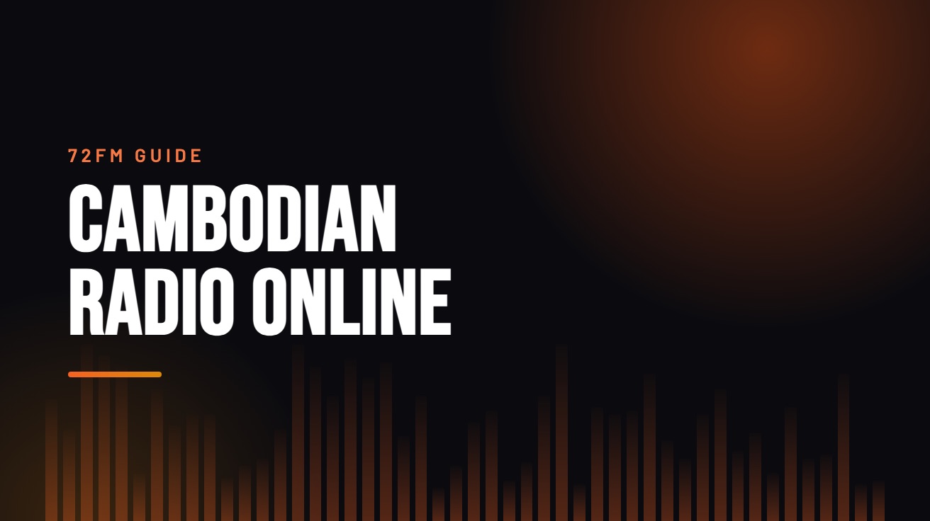 Title card for the guide: Cambodian Radio Online, in amber on black with an equaliser motif