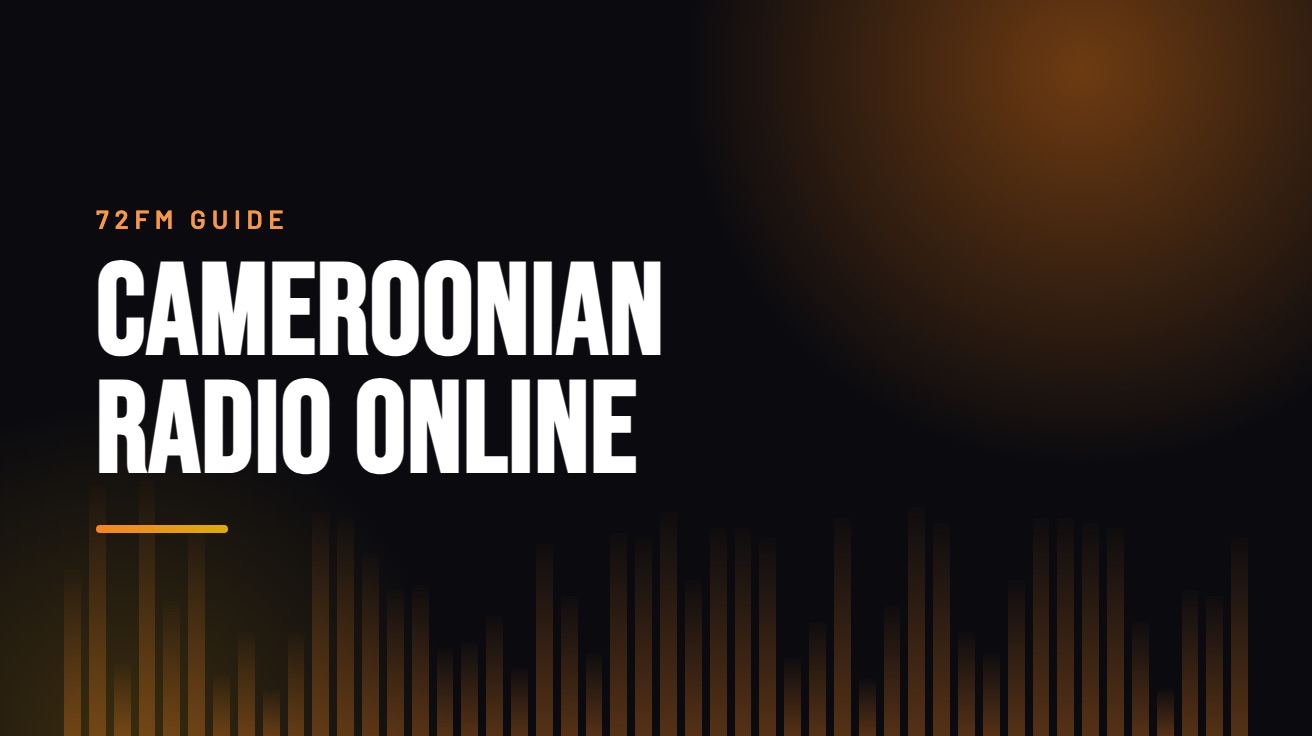 Title card for the guide: Cameroonian Radio Online, in amber on black with an equaliser motif