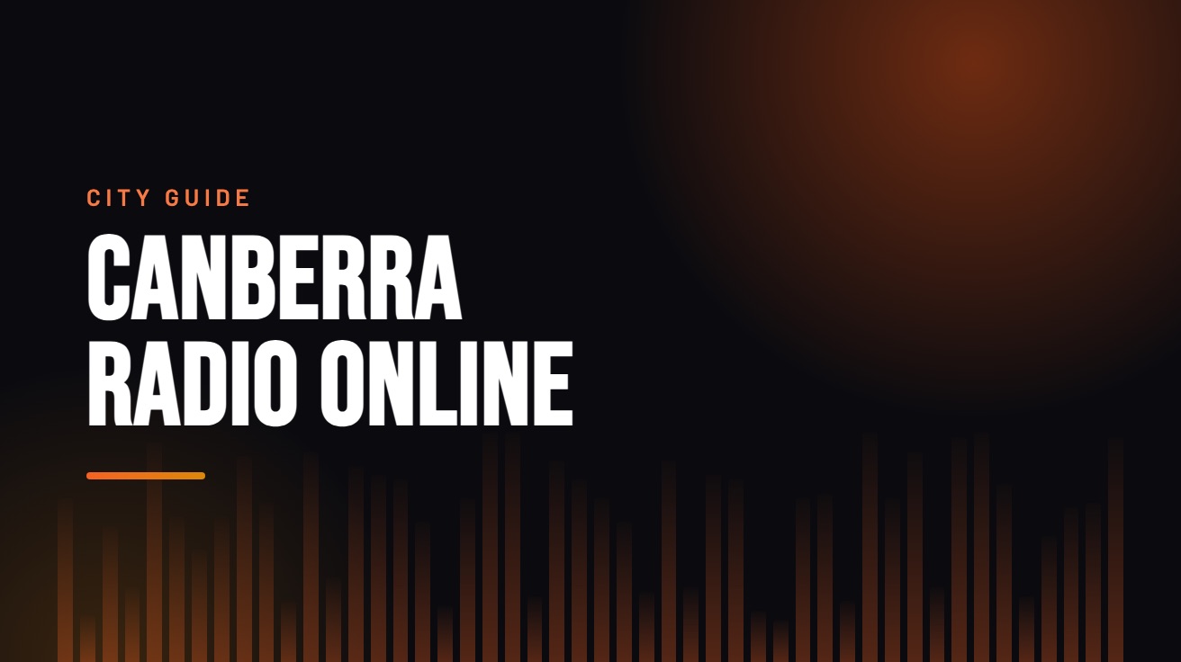 Title card for the guide: Canberra Radio Online, in amber on black with an equaliser motif