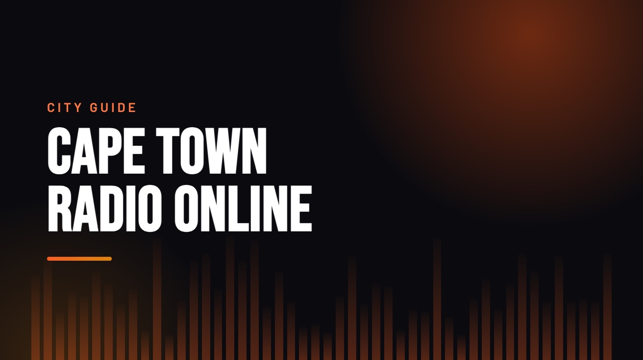 Title card for the guide: Cape Town Radio Online, in amber on black with an equaliser motif