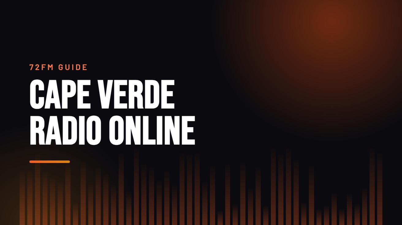 Title card for the guide: Cape Verde Radio Online, in amber on black with an equaliser motif