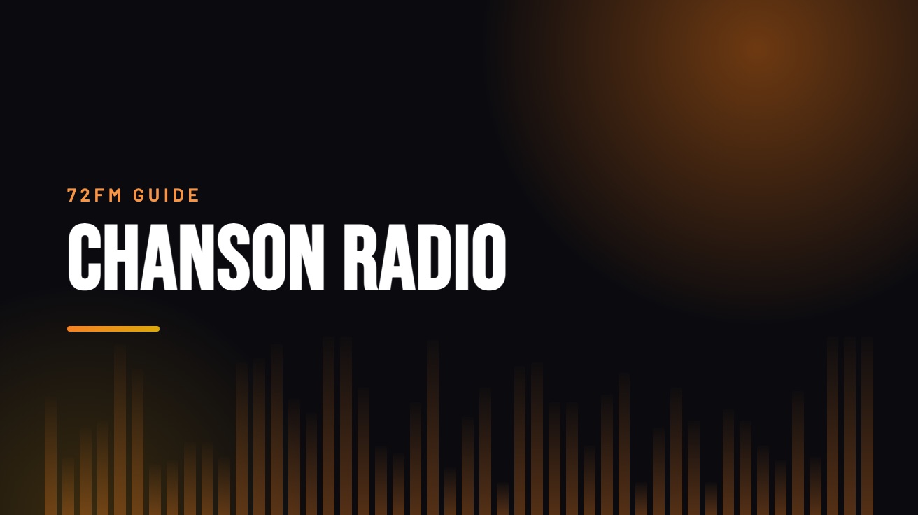 Title card for the guide: Chanson Radio, in amber on black with an equaliser motif