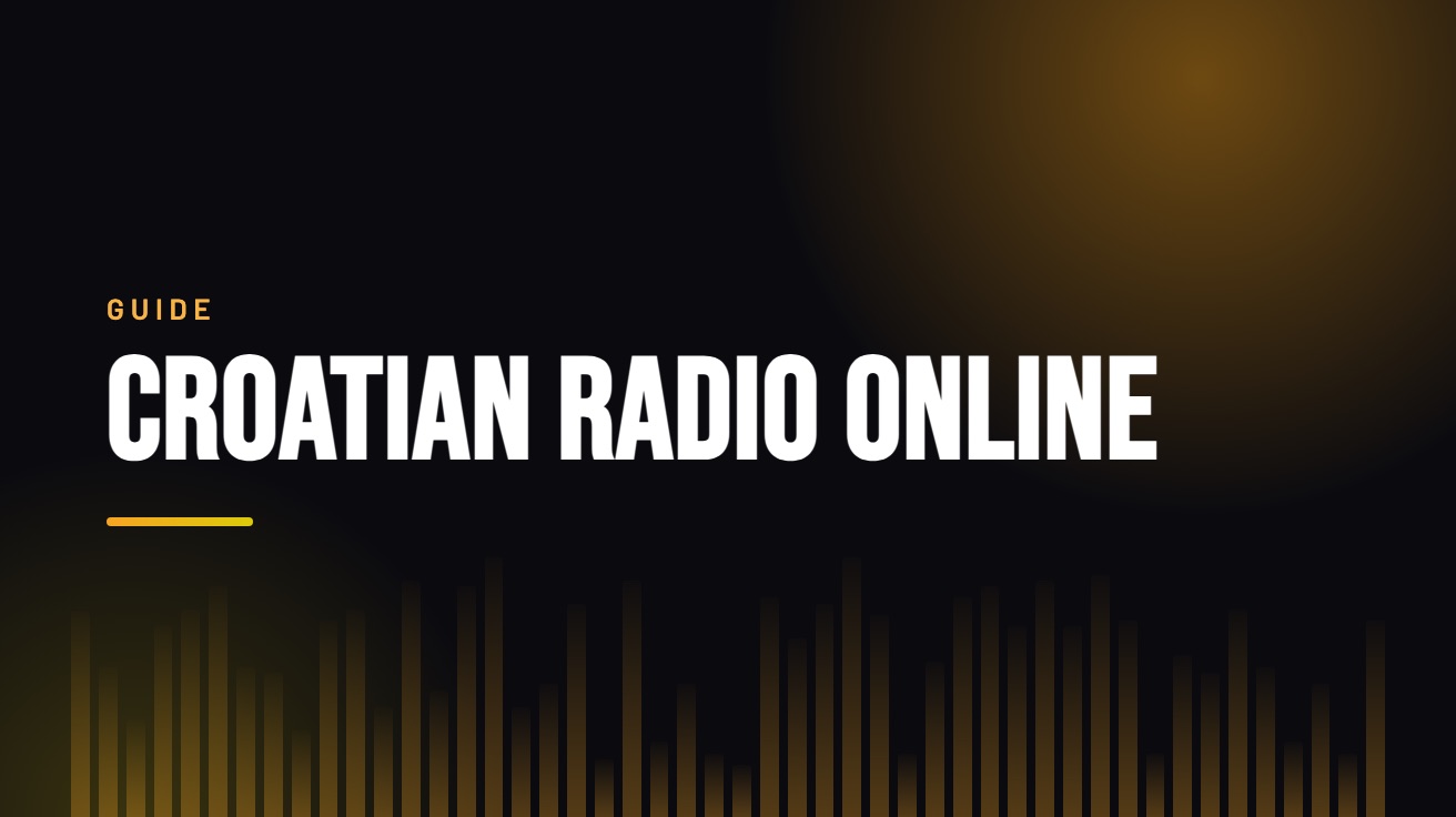 Title card for the guide: Croatian Radio Online, in amber on black with an equaliser motif