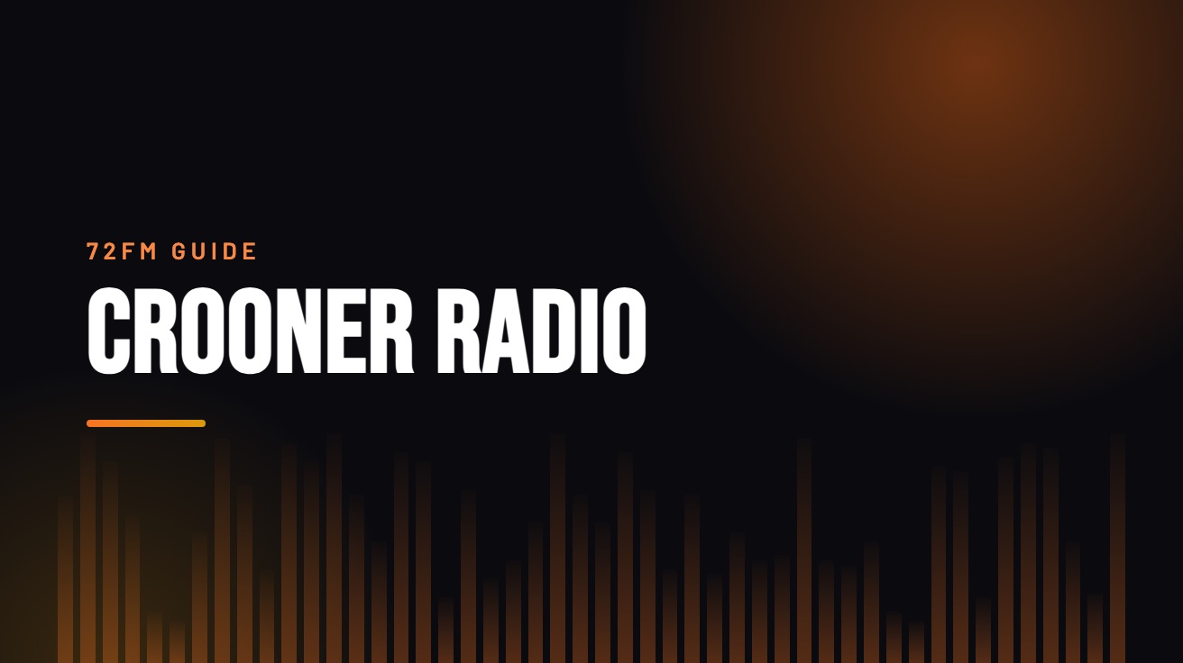 Title card for the guide: Crooner Radio, in amber on black with an equaliser motif