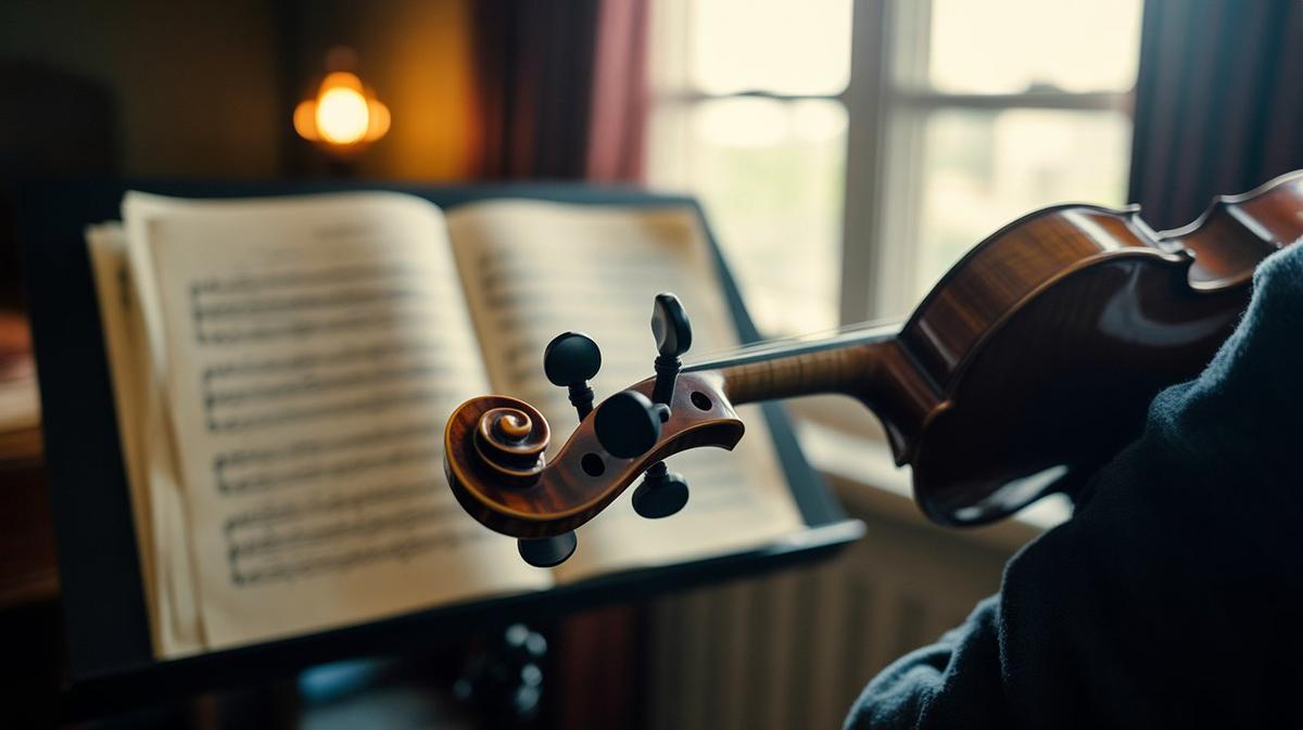 Violin close-up in soft morning window light