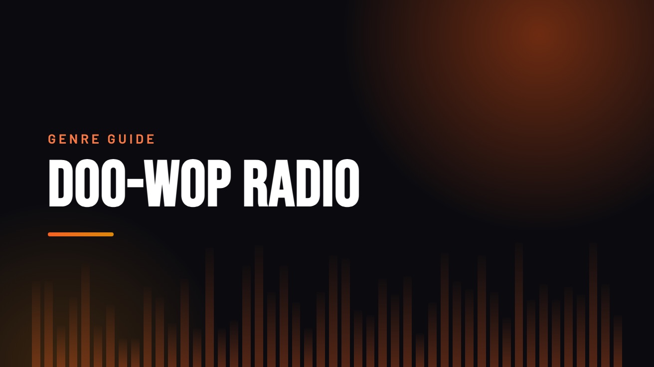 Title card for the guide: Doo-Wop Radio, in amber on black with an equaliser motif