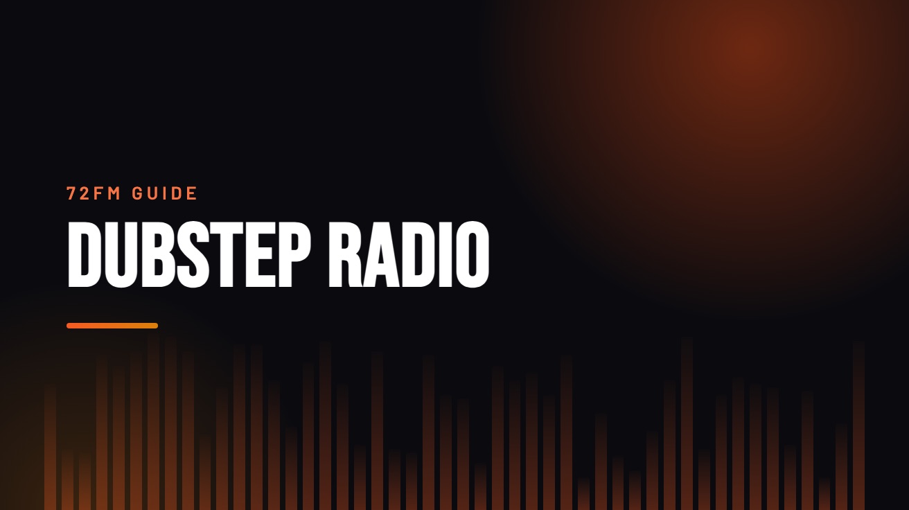 Title card for the guide: Dubstep Radio, in amber on black with an equaliser motif