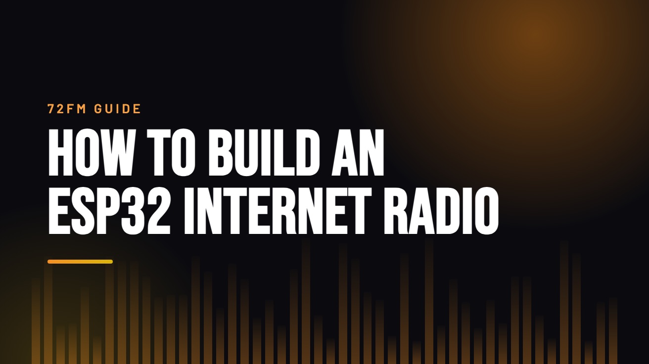 Title card for the guide: How to Build an ESP32 Internet Radio, in amber on black with an equaliser motif