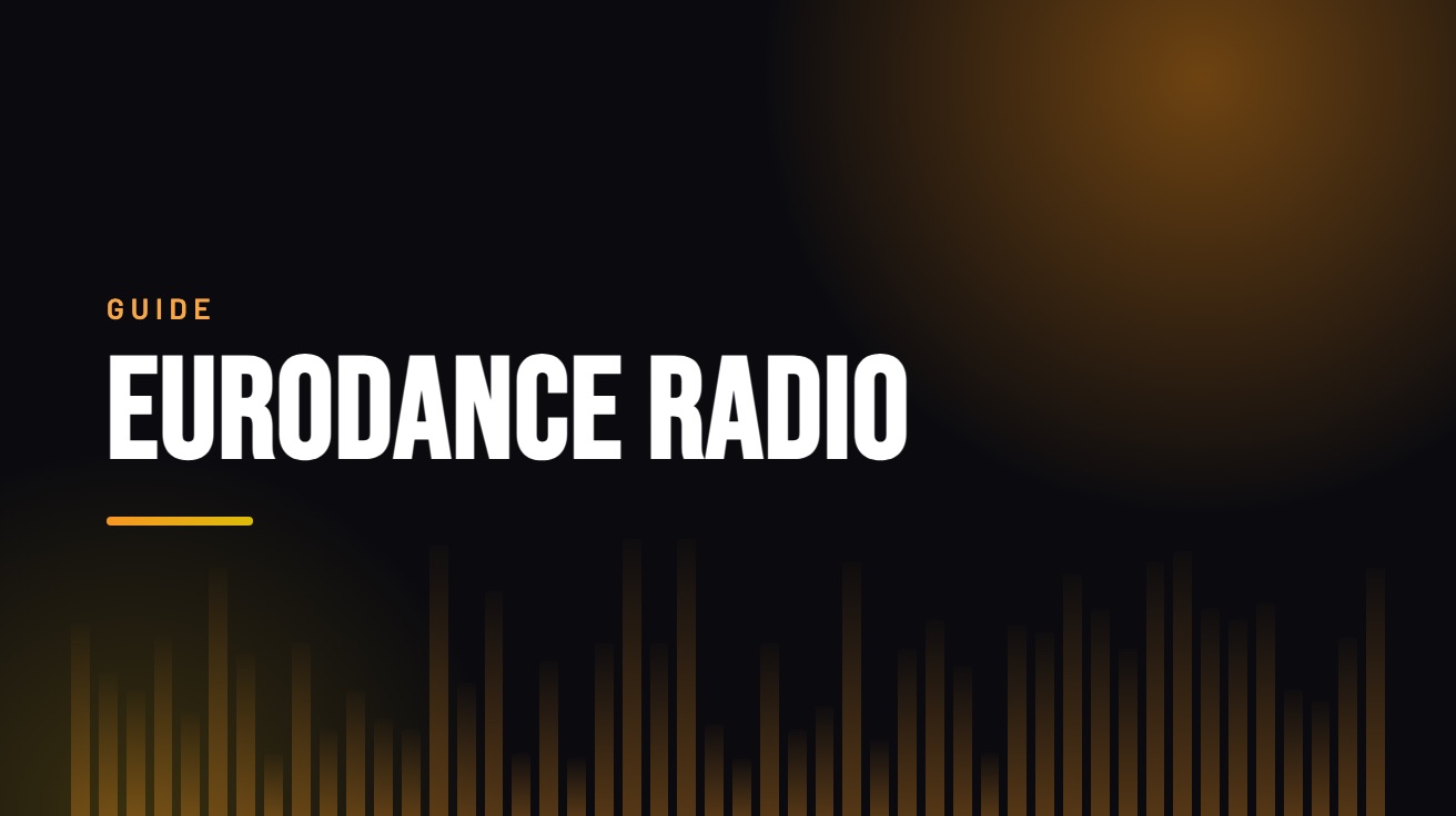 Title card for the guide: Eurodance Radio, in amber on black with an equaliser motif