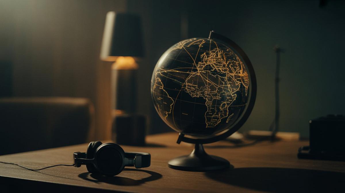 Glowing globe with golden threads connecting cities
