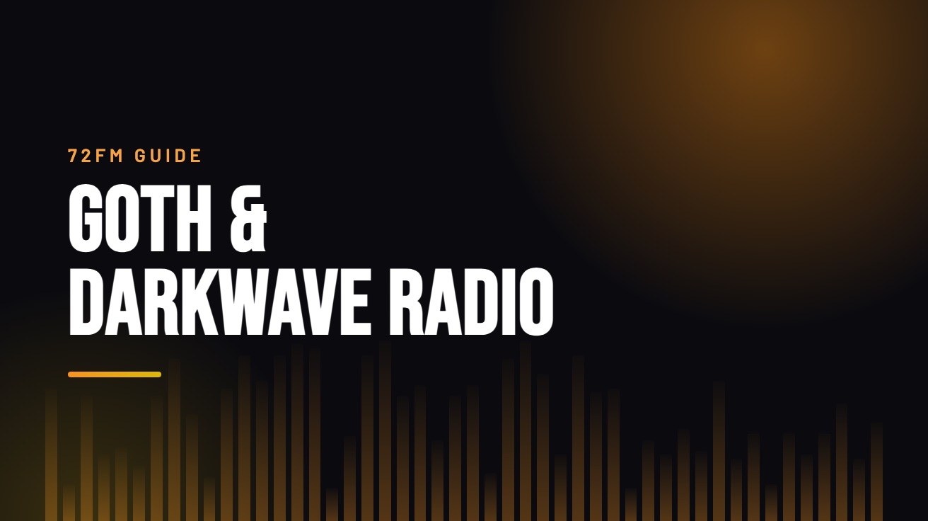 Title card for the guide: Goth and Darkwave Radio, in amber on black with an equaliser motif