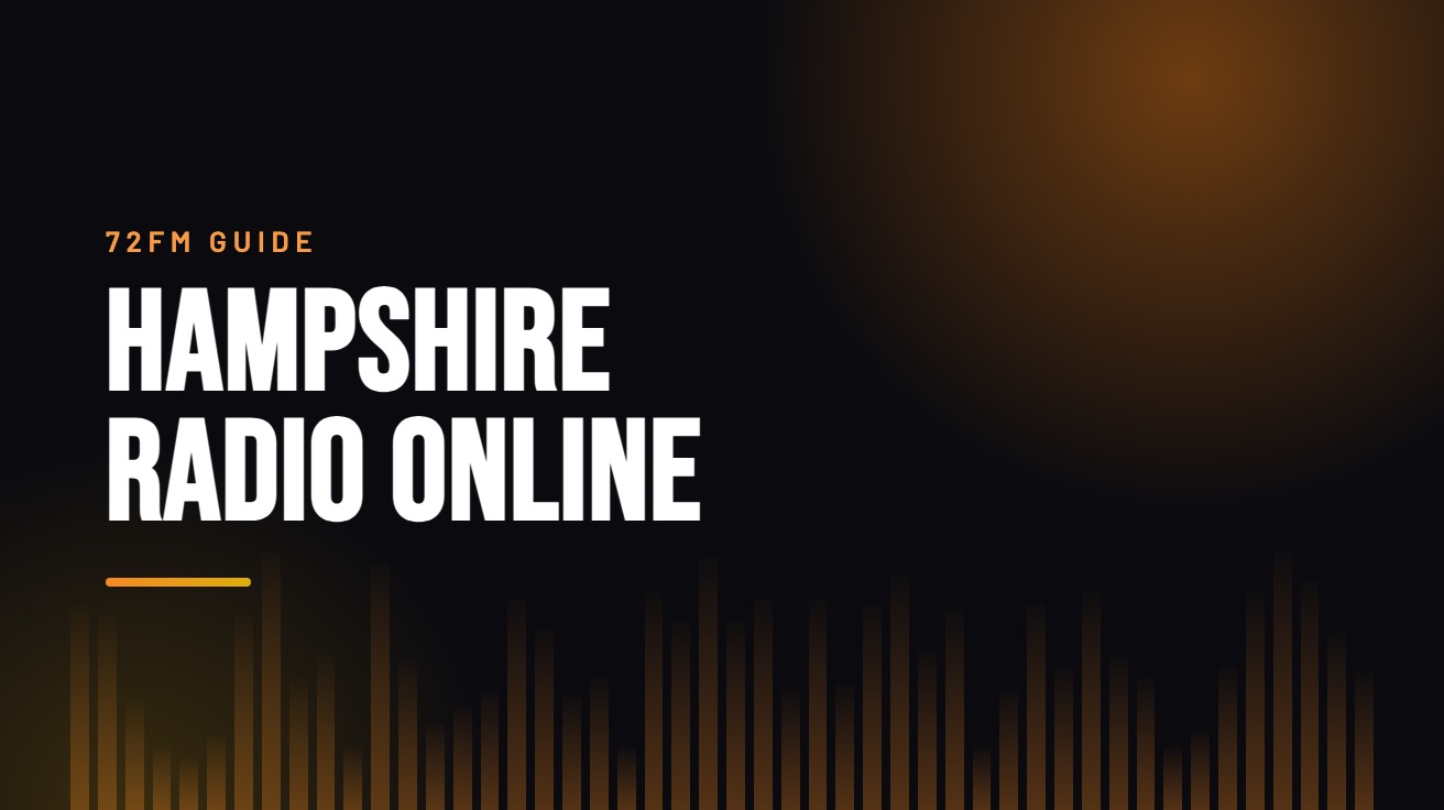 Title card for the guide: Hampshire and the Isle of Wight Radio Online, in amber on black with an equaliser motif