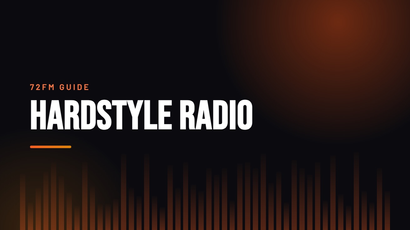 Title card for the guide: Hardstyle Radio, in amber on black with an equaliser motif