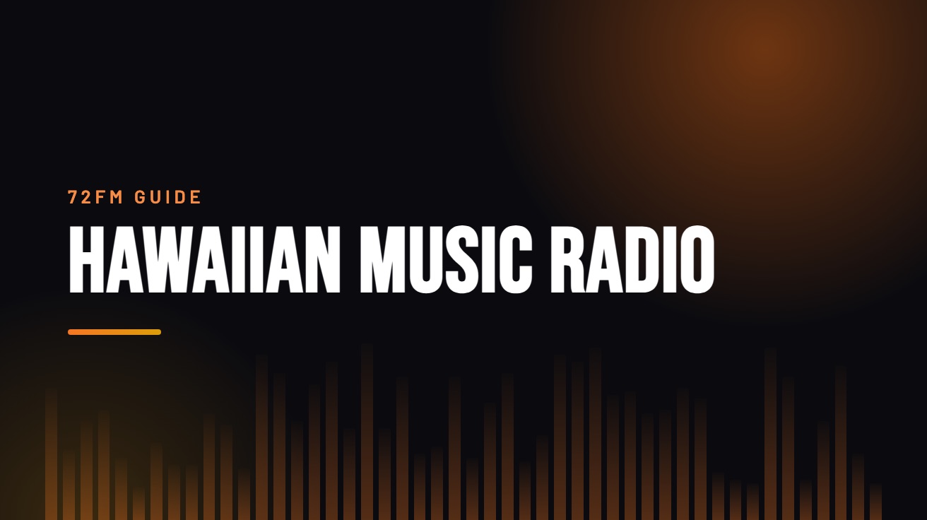 Title card for the guide: Hawaiian Music Radio, in amber on black with an equaliser motif