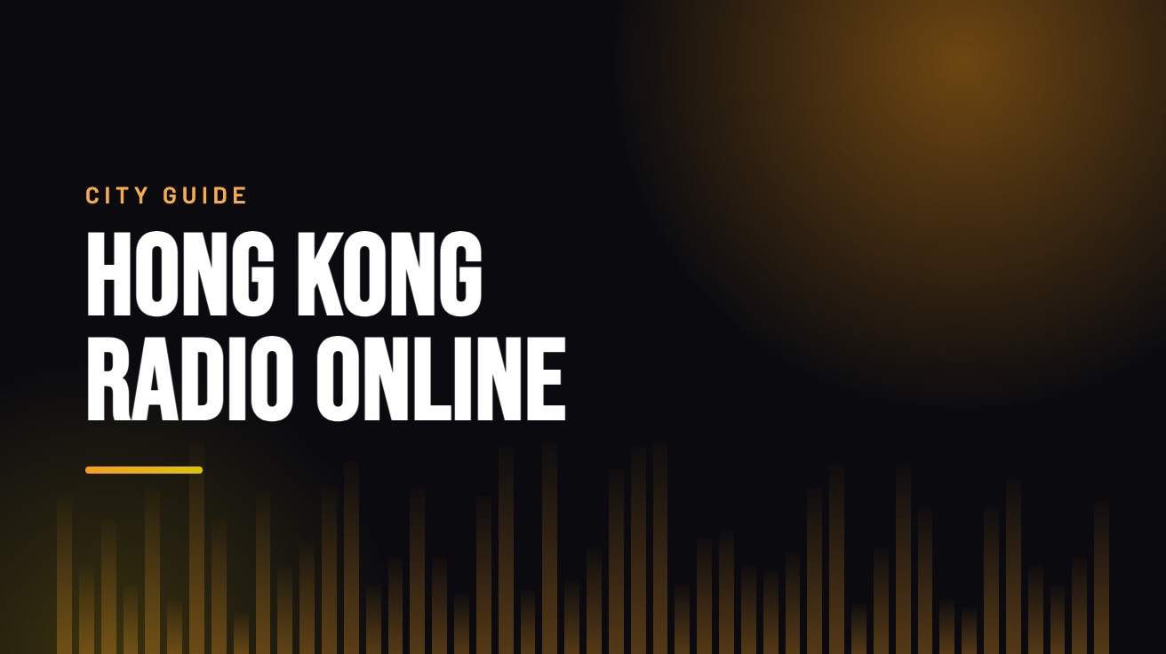 Title card for the guide: Hong Kong Radio Online, in amber on black with an equaliser motif
