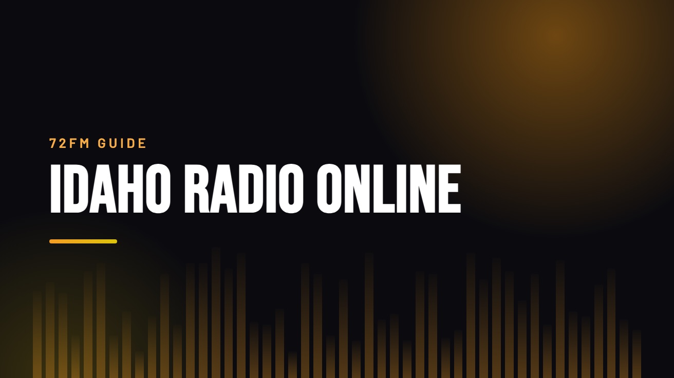 Title card for the guide: Idaho Radio Online, in amber on black with an equaliser motif