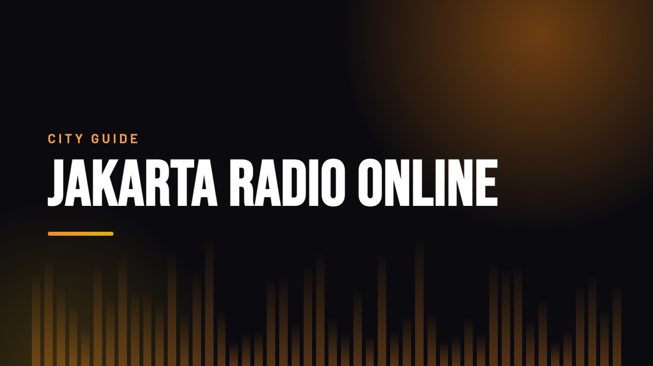 Title card for the guide: Jakarta Radio Online, in amber on black with an equaliser motif
