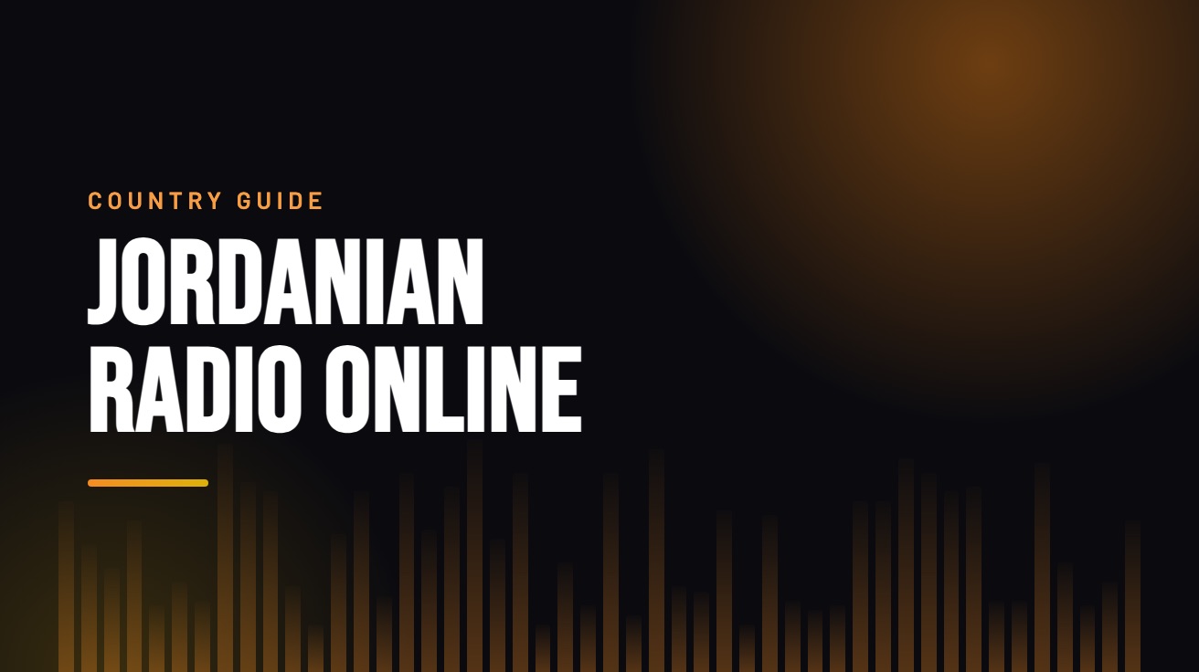 Title card for the guide: Jordanian Radio Online, in amber on black with an equaliser motif