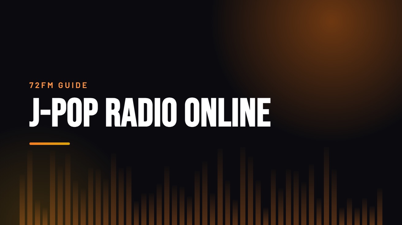 Title card for the guide: J-Pop Radio Online, in amber on black with an equaliser motif