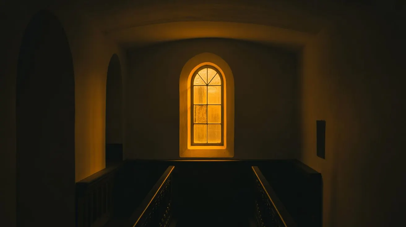 Stained-glass window glowing warm