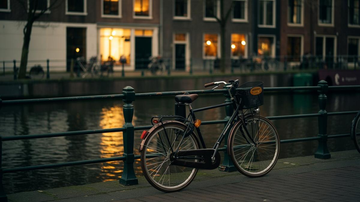 Amsterdam canal at dusk with warm reflections