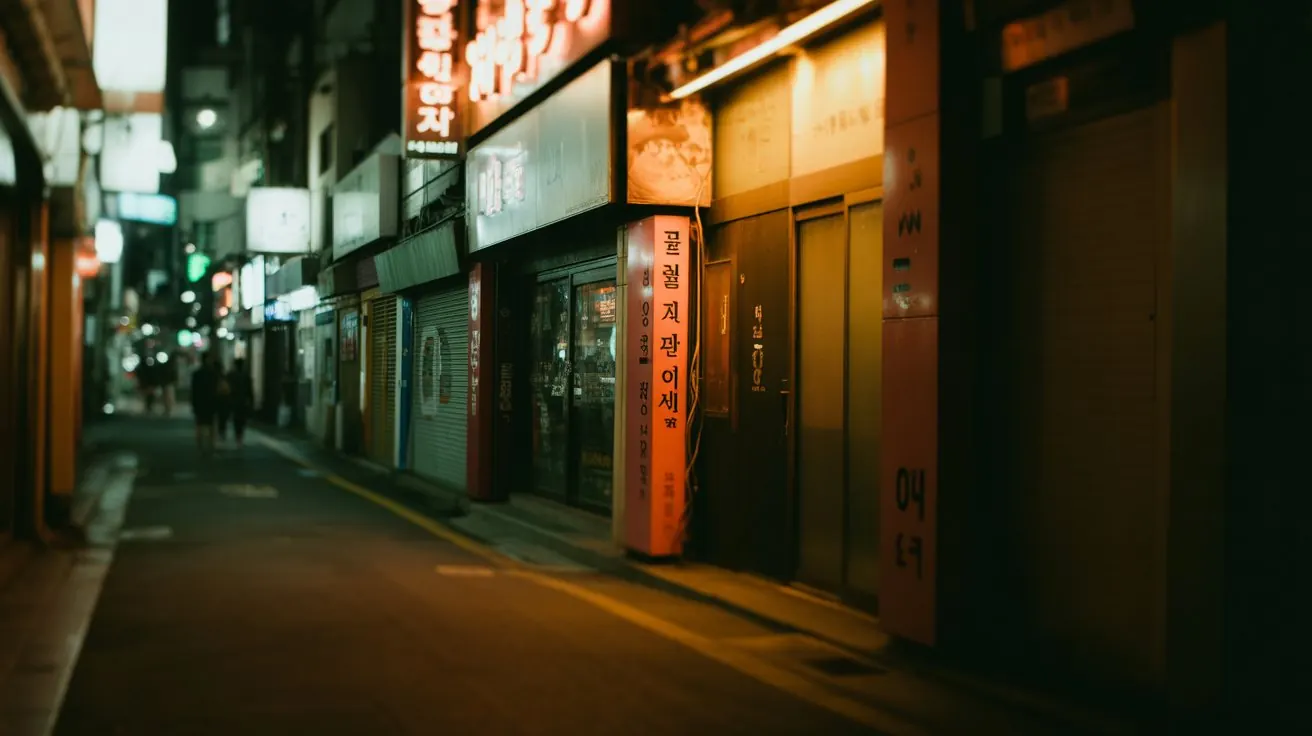 Neon-lit Seoul alley at night