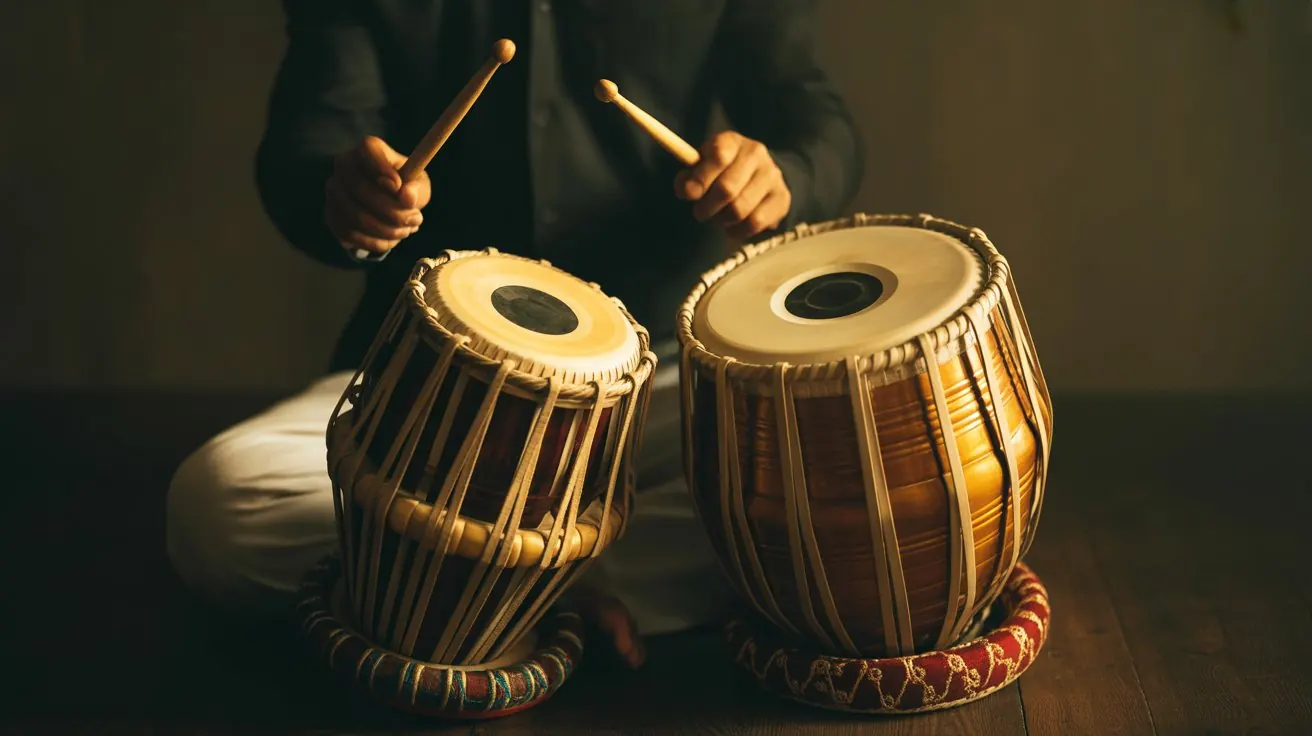 Tabla drums in warm golden light