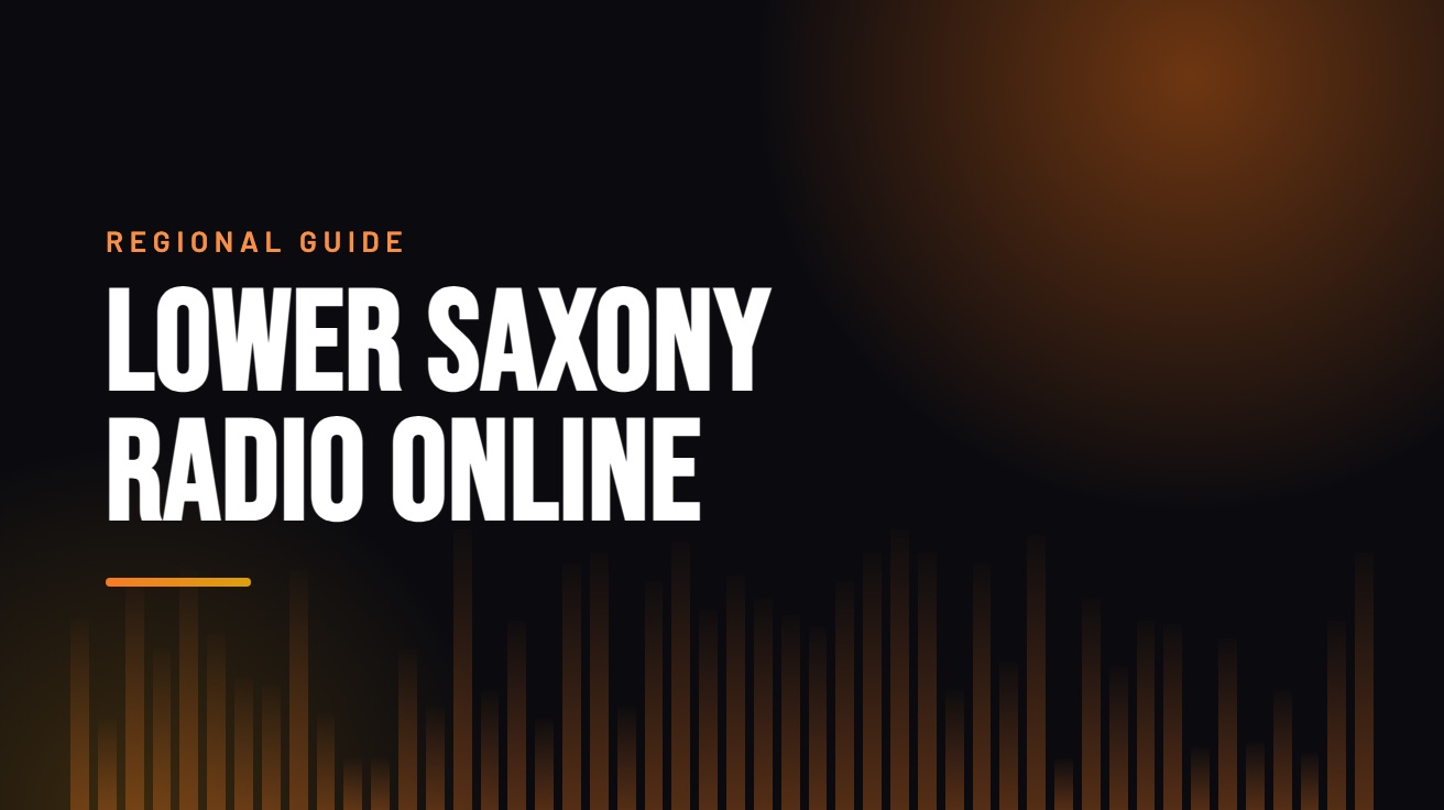 Title card for the guide: Lower Saxony Radio Online, in amber on black with an equaliser motif