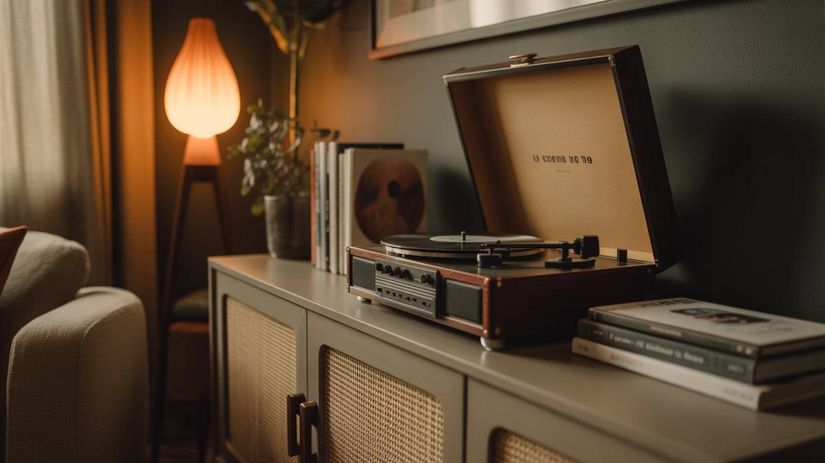Cosy warm living room with a record player