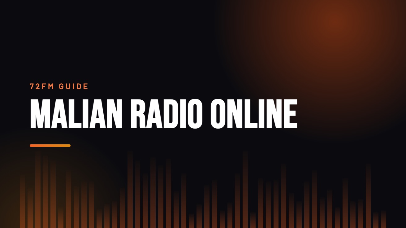 Title card for the guide: Malian Radio Online, in amber on black with an equaliser motif