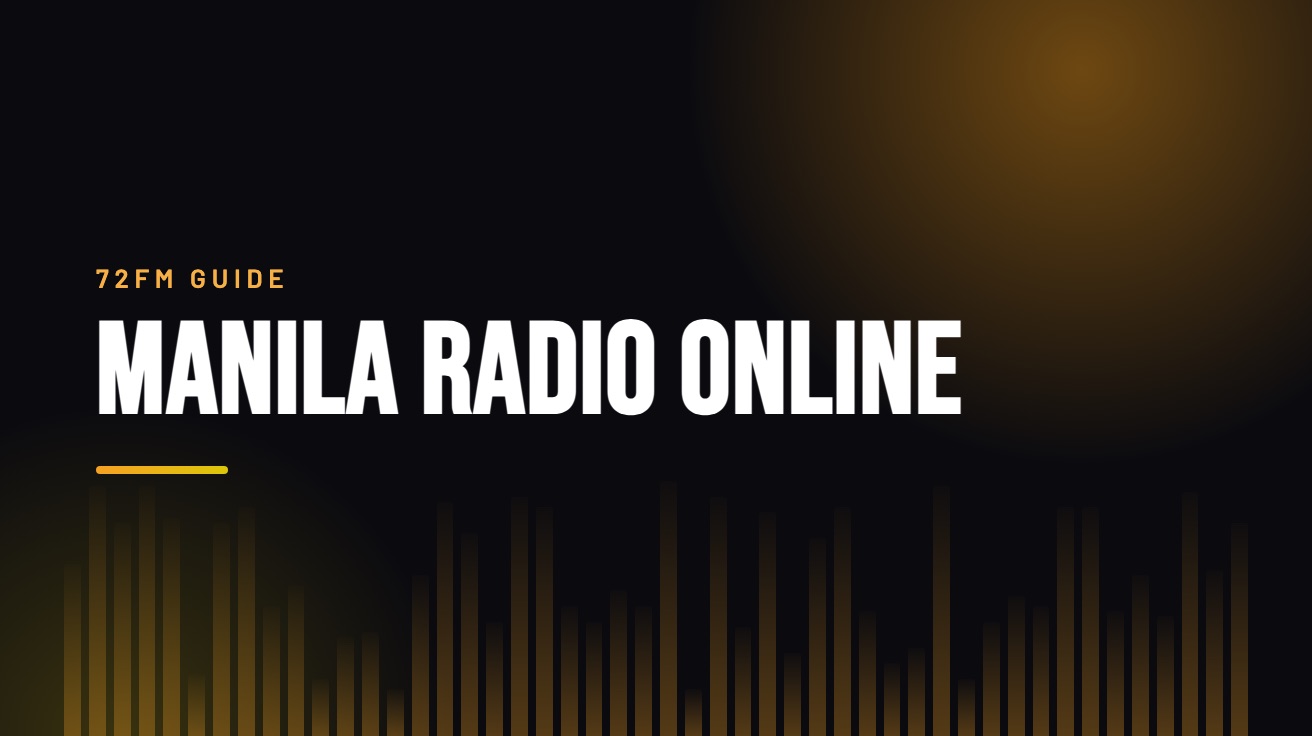 Title card for the guide: Manila Radio Online, in amber on black with an equaliser motif