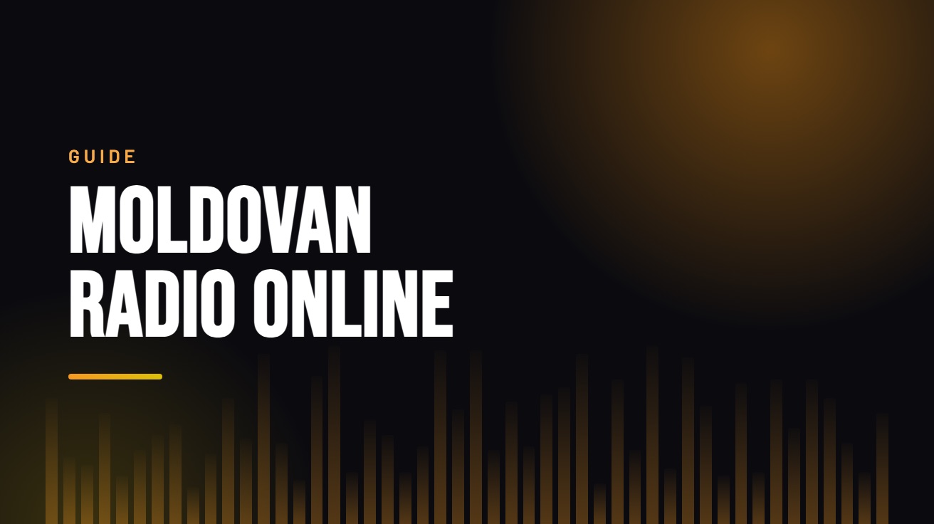 Title card for the guide: Moldovan Radio Online, in amber on black with an equaliser motif