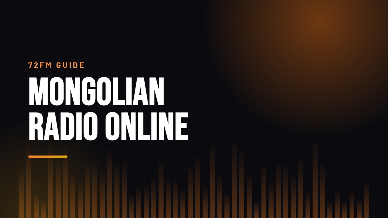 Title card for the guide: Mongolian Radio Online, in amber on black with an equaliser motif