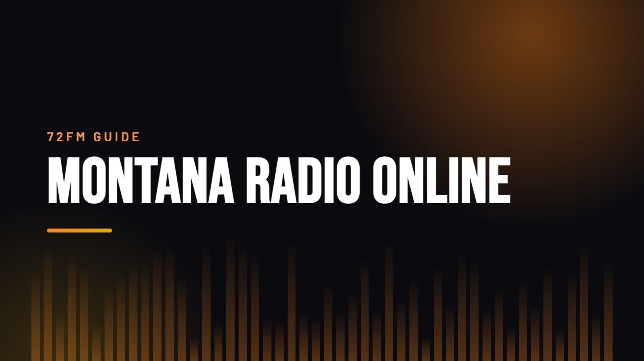 Title card for the guide: Montana Radio Online, in amber on black with an equaliser motif