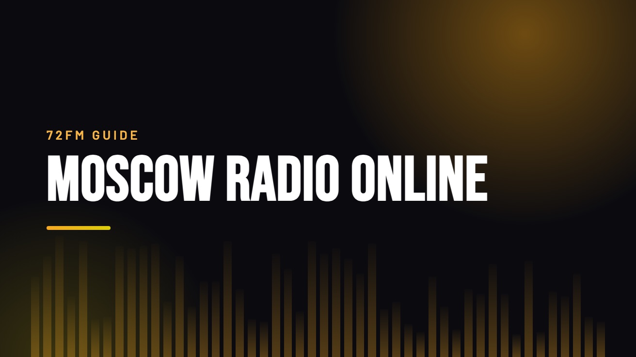 Title card for the guide: Moscow Radio Online, in amber on black with an equaliser motif