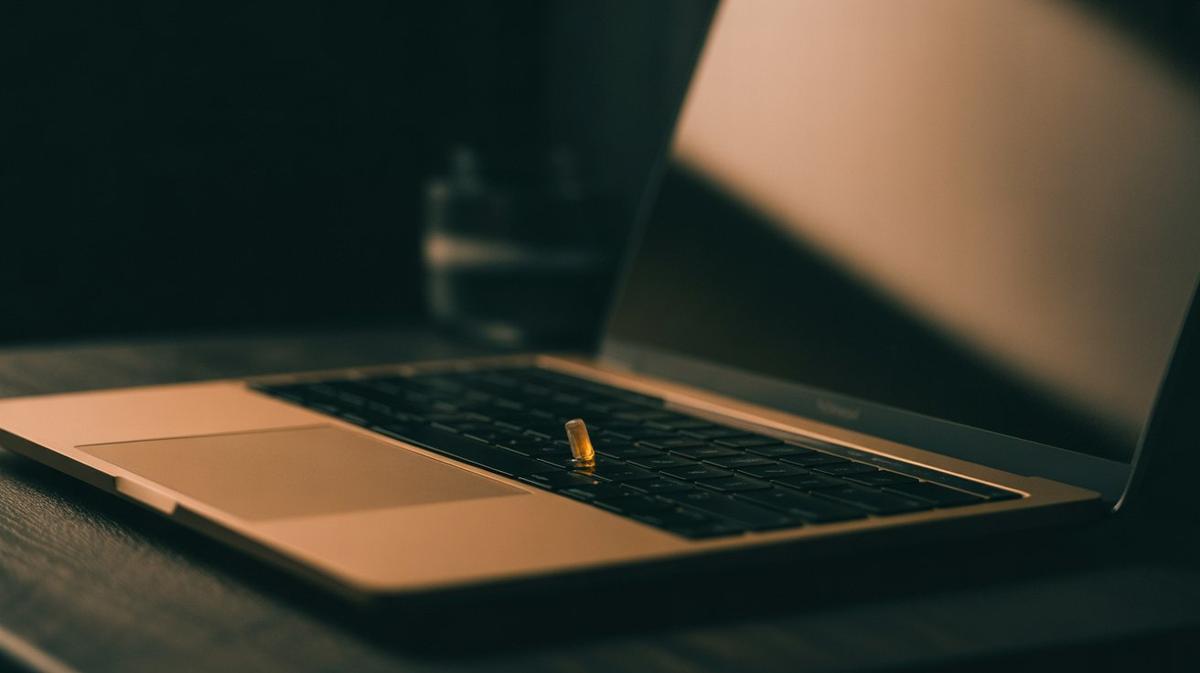 Laptop keyboard with one key glowing amber