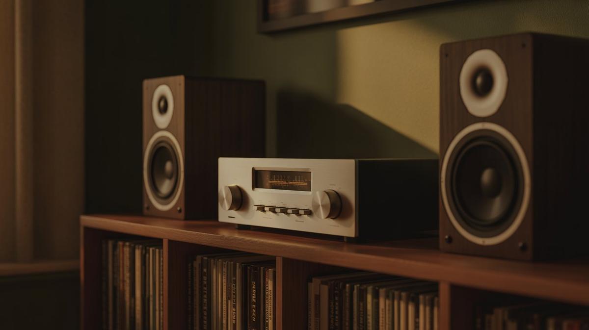 Hi-fi amplifier and speakers with glowing dials