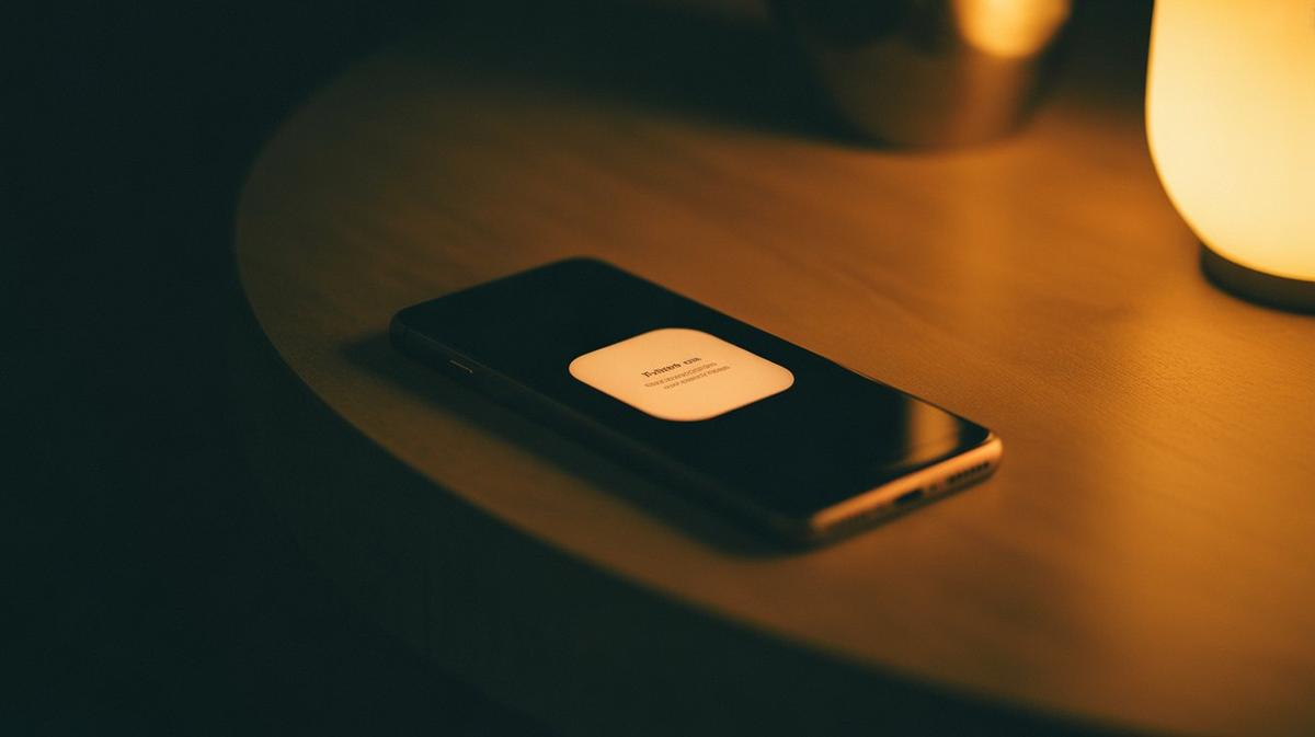 Smartphone with a glowing app tile on wood