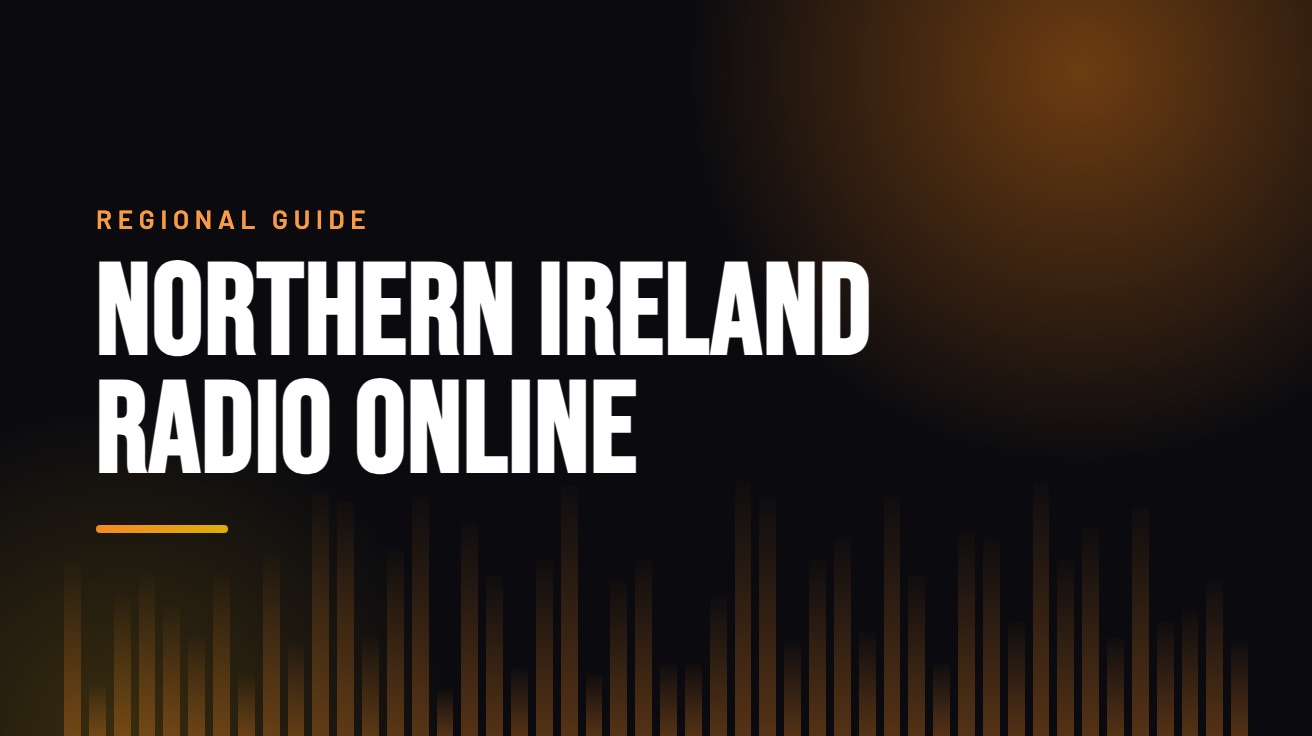 Title card for the guide: Northern Ireland Radio Online, in amber on black with an equaliser motif