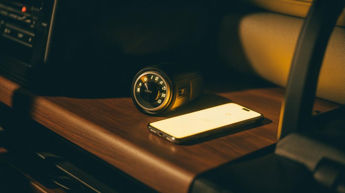 Car radio dial and phone glowing in the dark