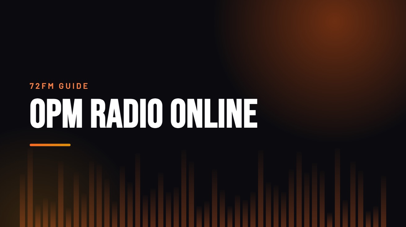 Title card for the guide: OPM Radio Online, in amber on black with an equaliser motif